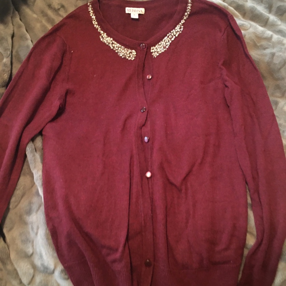 Merona wine sweater with jewels